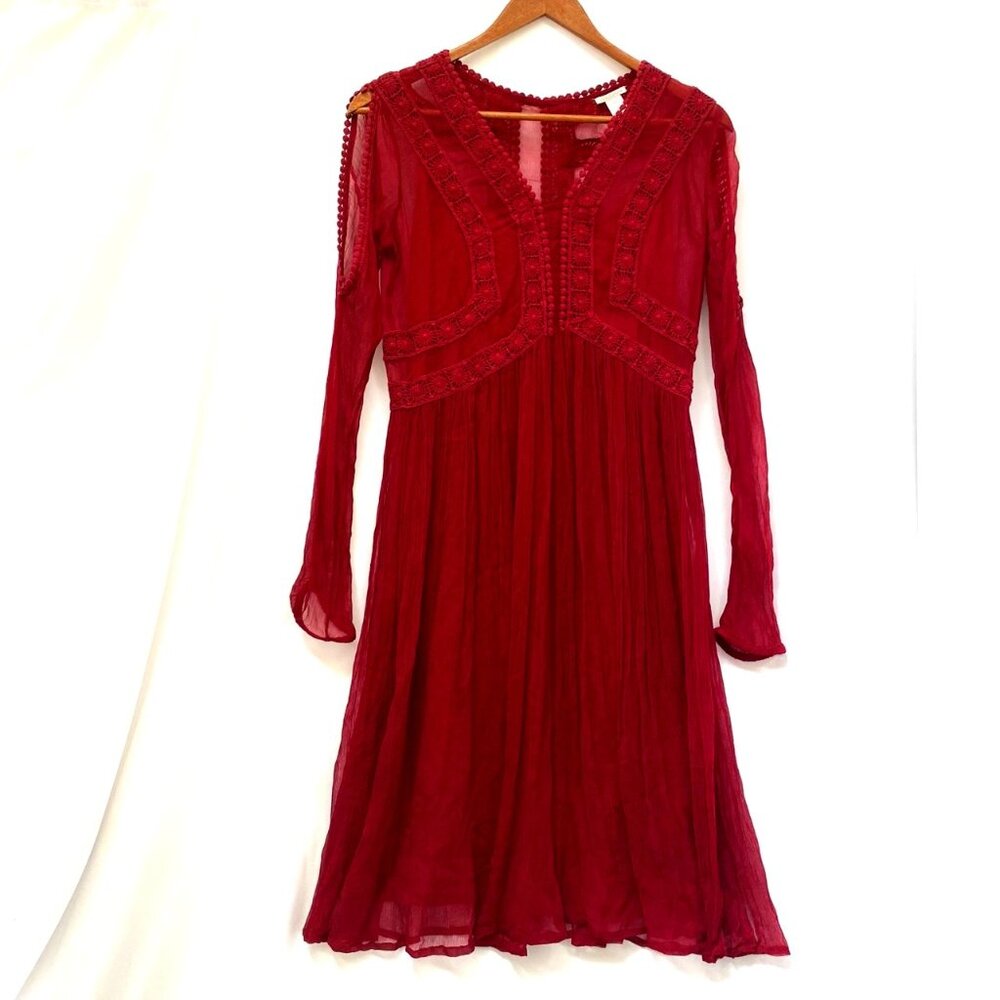 Sundance Womens Sheer Dress Size 2P Red Crochet Cold Shoulder Festival Boho